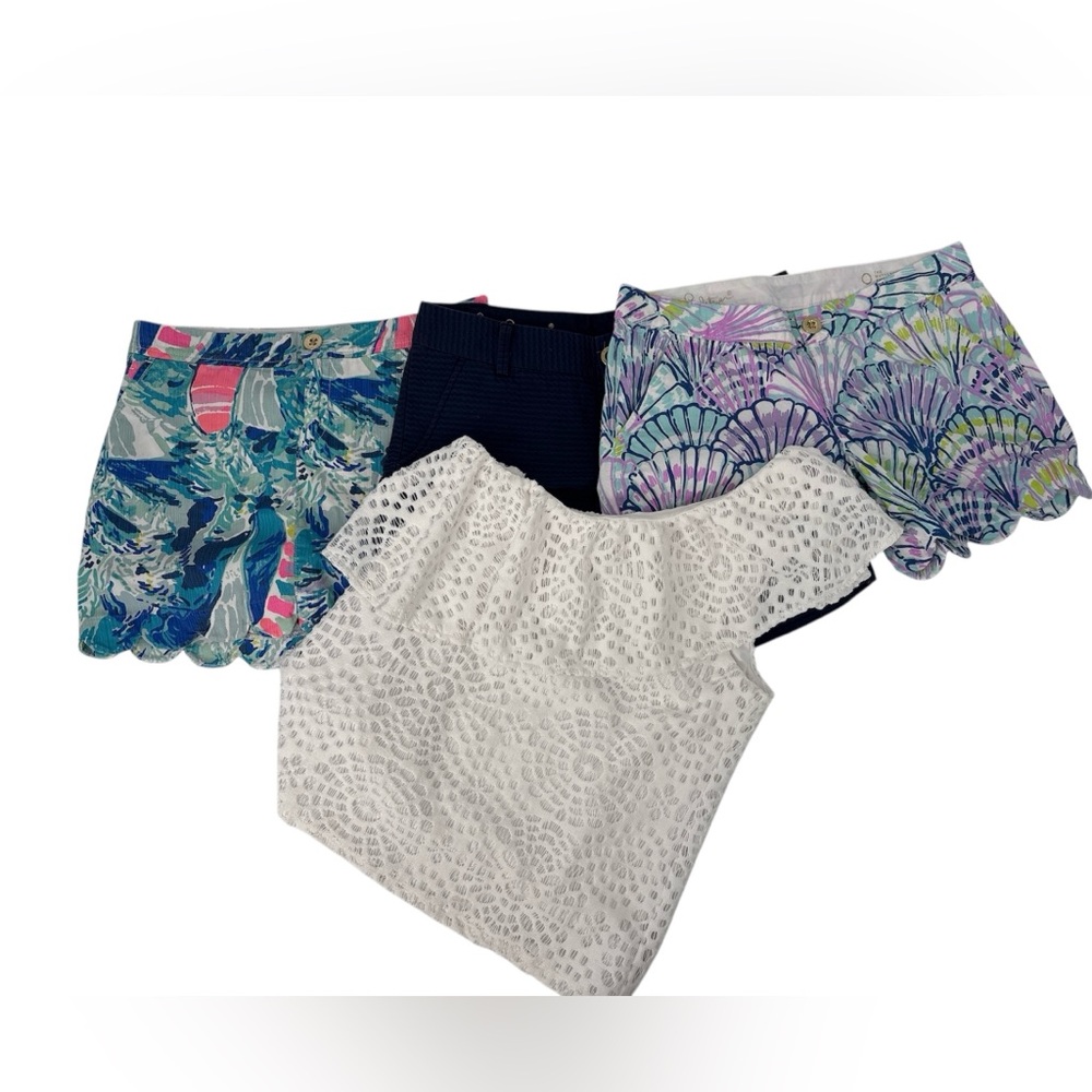 Lilly Pulitzer Bundle of 2: Shell theme Shorts & White lace top